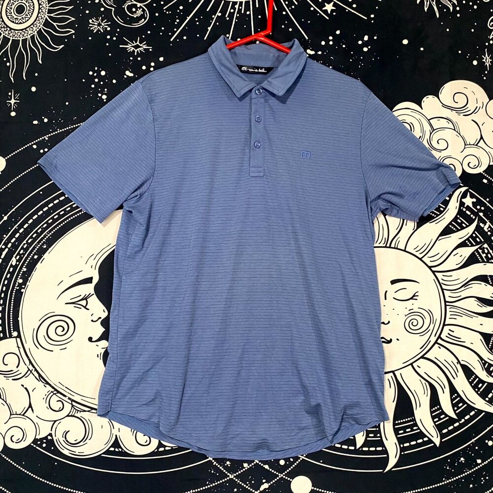 Travis Mathew Shirt Men's L Gray Pinstripe Polo Outdoor Golf Casual Streetwear